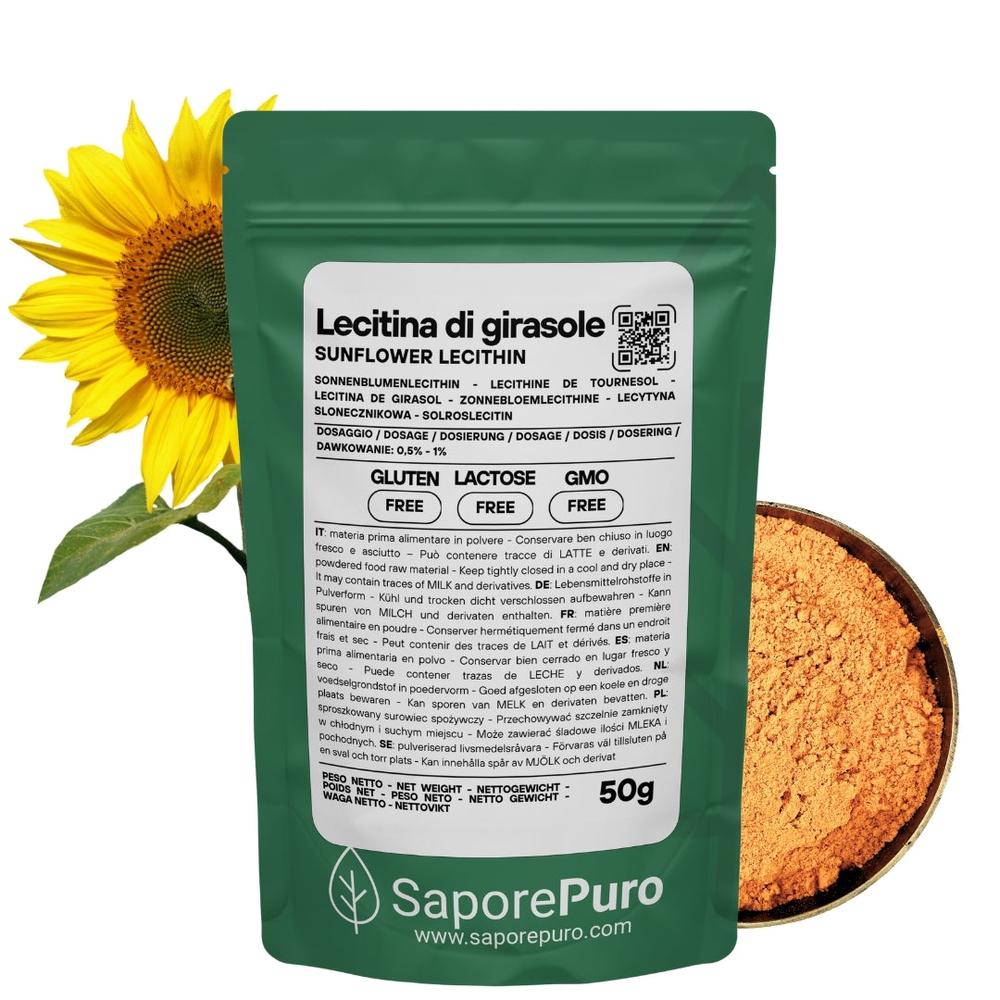 SaporePuro Lecitina di Girasole E322, sunflower lecithin, in a jar for cooking and baking, alternative to soy lecithin.